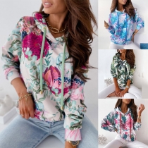 Fashion Long Sleeve Hooded Colorful Printed Sweatshirt
