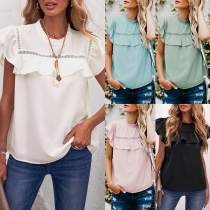 Fashion Ruffle Cuff Solid Color Sleeveless Chiffon Top