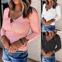 Simple Style Long Sleeve Round Neck Solid Color Bottoming T-shirt