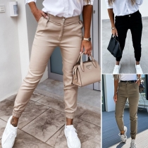 Fashion Solid Color High Waist Slim Fit Pants