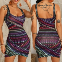 Sexy Backless Colorful Printed Sleeveless Tight Dress