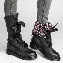 Retro Style Flat Heel Round Toe Lace-up Knight Boots