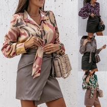 Fashion Long Sleeve POLO Collar Printed Shirt