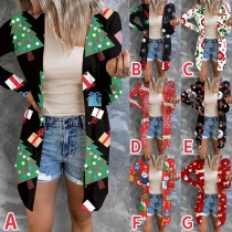 Playful Style Christmas Printed Long Sleeve Cardigan