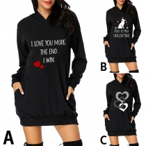 Casual Style Long Sleeve Heart printed Slim Fit Sweatshirt Dress