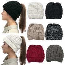 Fashion Solid Color Hollow Out Ponytail Knit Beanies