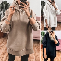 Casual Style Long Sleeve Hooded Solid Color Loose Sweatshirt