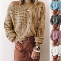 Fashion Solid Color Long Sleeve Oblique Shoulder Loose Knit Top Sweater