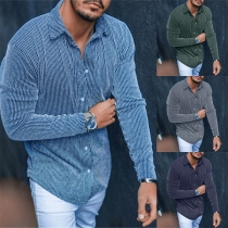 Fashion Long Sleeve POLO Collar Single-breasted Man's Stripe Shirt