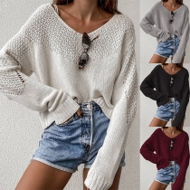 Fashion Solid Color Long Sleeve V-neck Loose Knit Top