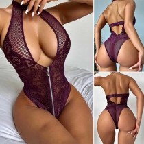 Sexy Backless Hollow Out Halter Lace Bodysuit Lingerie