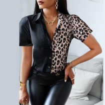 OL Style Short Sleeve POLO Collar Contrast Color Printed Shirt