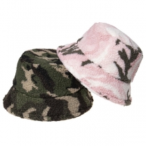 Fashion Camouflage Printed Faux Lamb Wool Bucket Hat Fisherman Hat