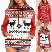 Cute Elk Pattern Long SLeeve Hooded Sweatshirt