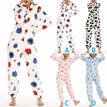 Cute Printed Long Sleeve Hooded Parent-child Jumpsuit One-piece Pajamas