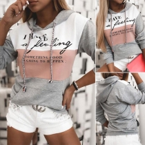 Fashion Contrast Color Letters Printed Long Sleeve Hooded Sweatshirt