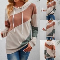 Casual Style Long Sleeve Hooded Loose Contrast Color Sweatshirt