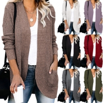 Fashion Solid Color Long Sleeve Arc Hem Loose Knit Cardigan
