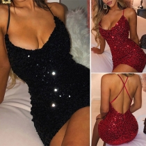 Sexy Backless Slim Fit Sling Sequin Party Dress