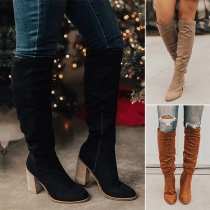 Fashion Thick High Heel Round Toe Knee-length Boots