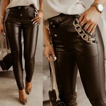 Fashion High Waist Slim Fit PU Leather Pants