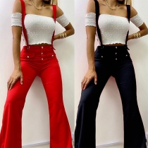 Fashion Solid Color High Waist Slim Fit Flared Pants Overalls