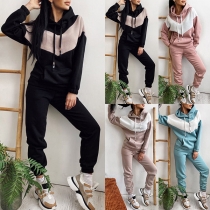 Casual Style Long Sleeve Hooded Contrast Color Sweatshirt + Pants Sports Suit