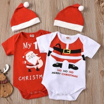 Cute Style Santa Claus Printed Short Sleeve Baby Romper with Christmas Hat