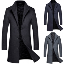 Fashion Solid Color Long Sleeve Stand Collar Single-breasted Man's Woolen Coat