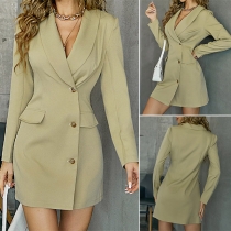 OL Style Long Sleeve Single-breasted Solid Color Slim Fit Suit Dress