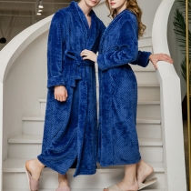 Fashion Long Sleeve Hooded Plush Couple Bathrobe