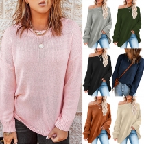 Simple Style Long Sleeve Round Neck Solid Color Loose Knit Top