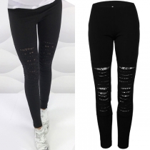 Fashion High Waist Lace Spliced Slim Fit Stretch Ripped Pants