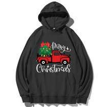 Casual Style Long Sleeve Hooded Christmas Truck Printed Loose Sweatshirt