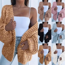 Fashion Solid Color Long Sleeve Loose Knit Cardigan