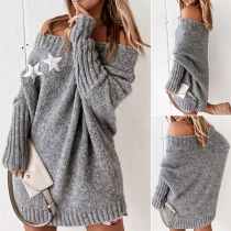 Sexy Off-shoulder Boat Neck Long Sleeve Pentagram Pattern Sweater Dress