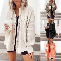 Casual Style Long Sleve Stand Collar Solid Color Loose Shirt