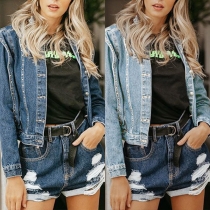Punk Style Long Sleeve POLO Collar Rivets Denim Coat