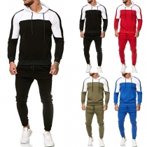 Casual Style Long Sleeve Hooded Contrast Color Sweatshirt + Pants Man's Sports Suit