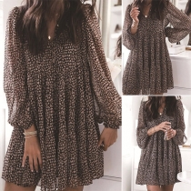Fresh Style Lantern Sleeve V-neck Loose Printed Dress