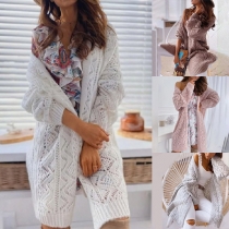 Fashion Solid Color Long Sleeve Hollow Out Knit Cardigan