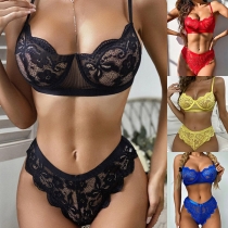 Sexy Solid Color See-through Lace Underwear Lingerie Set