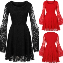 Sexy Trumpet Sleeve Round Neck Slim Fit Lace Dress