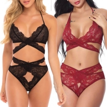 Sexy Crossover Lace-up See-through Lace One-piece Lingerie