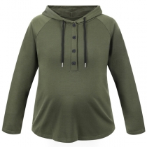 Simple Style Long Sleeve Hooded Solid Color Maternity Sweatshirt