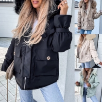 Simple Style Faux Fur Spliced Long Sleeve Hooded Solid Color Warm Coat
