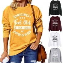 Casual Style Long Sleeve Round Neck Letters Printed Loose Sweatshirt