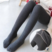 Fashion Solid Color High Waist Plush Lining Stretch Stockings Leggings