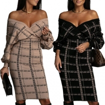 Sexy V-neck Long Sleeve Slim Fit Printed Dress