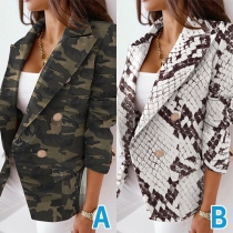 OL Style Long Sleeve Lapel Slim Fit Printed Blazer Coat